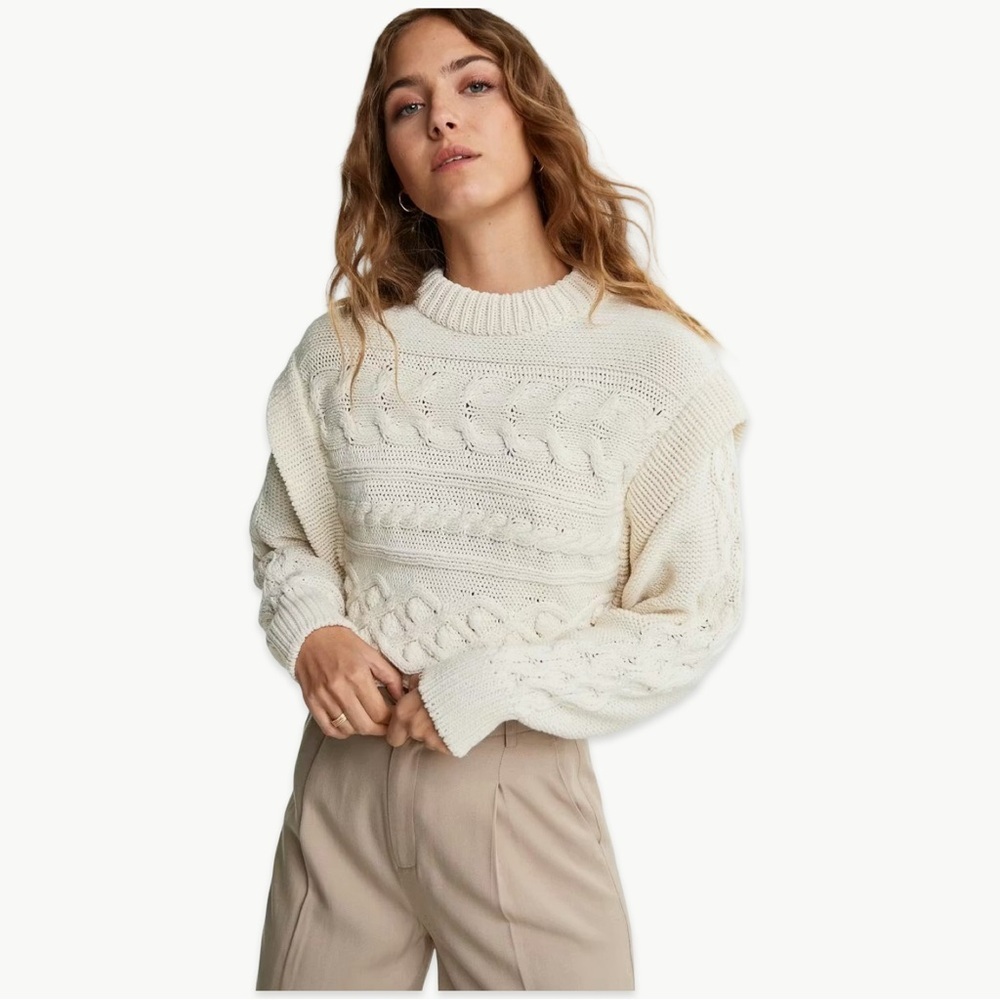 Unsubscribed Alpaca Blend Cable Knit Sweater Size Small Ivory Cozy Luxe New